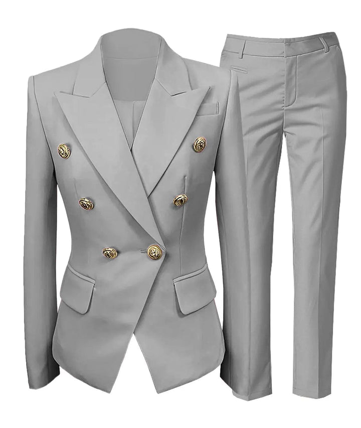 solovedress Fashion Double Buttons Flat 2 Pieces Women Suit (Blazer+Pants)