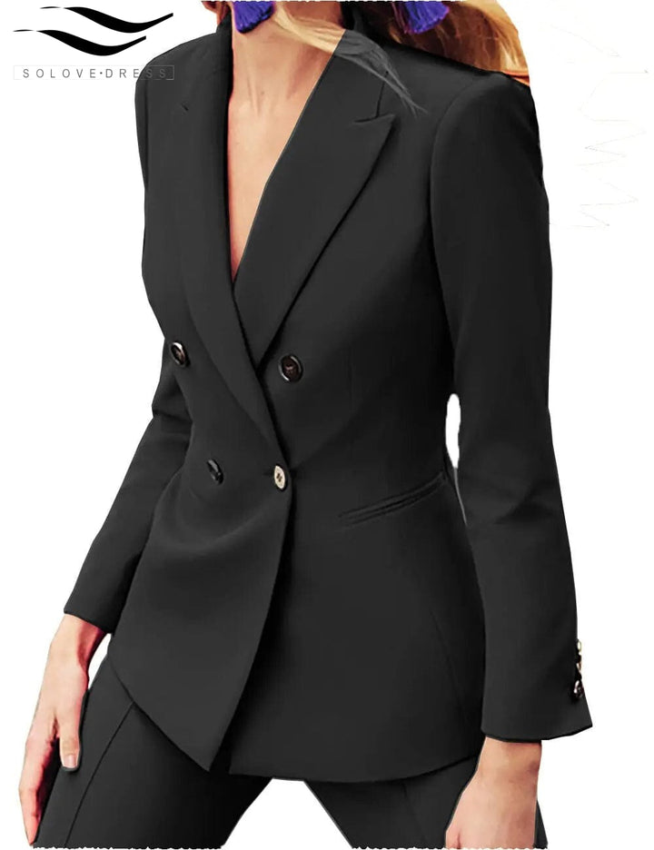 solovedress Flat Peak Lapel 2 Pieces Women Suit