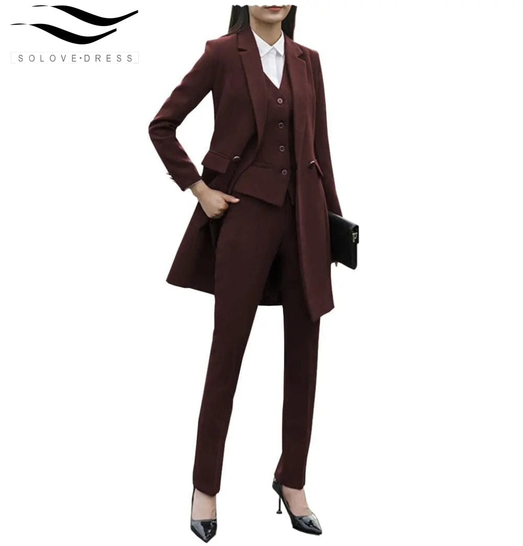 solovedress Formal Business 3 Pieces Women Suit Flat Notch Lapel (Blazer+vest+Pants)