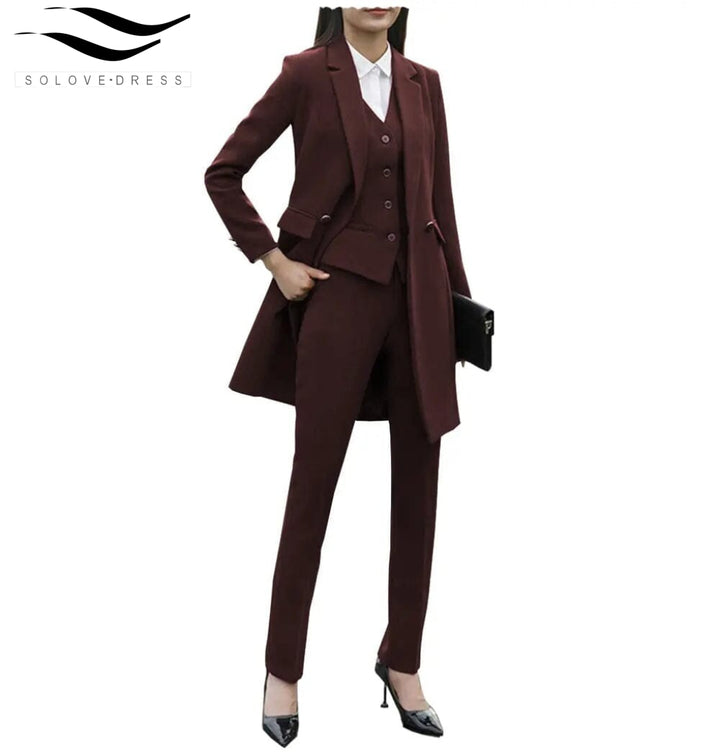 solovedress Formal Business 3 Pieces Women Suit Flat Notch Lapel (Blazer+vest+Pants)
