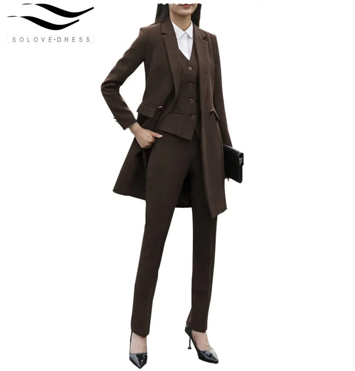 solovedress Formal Business 3 Pieces Women Suit Flat Notch Lapel (Blazer+vest+Pants)