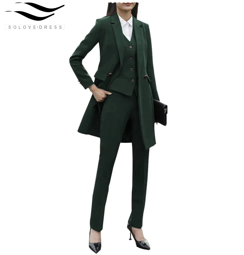 solovedress Formal Business 3 Pieces Women Suit Flat Notch Lapel (Blazer+vest+Pants)