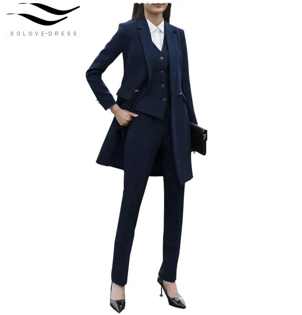 solovedress Formal Business 3 Pieces Women Suit Flat Notch Lapel (Blazer+vest+Pants)