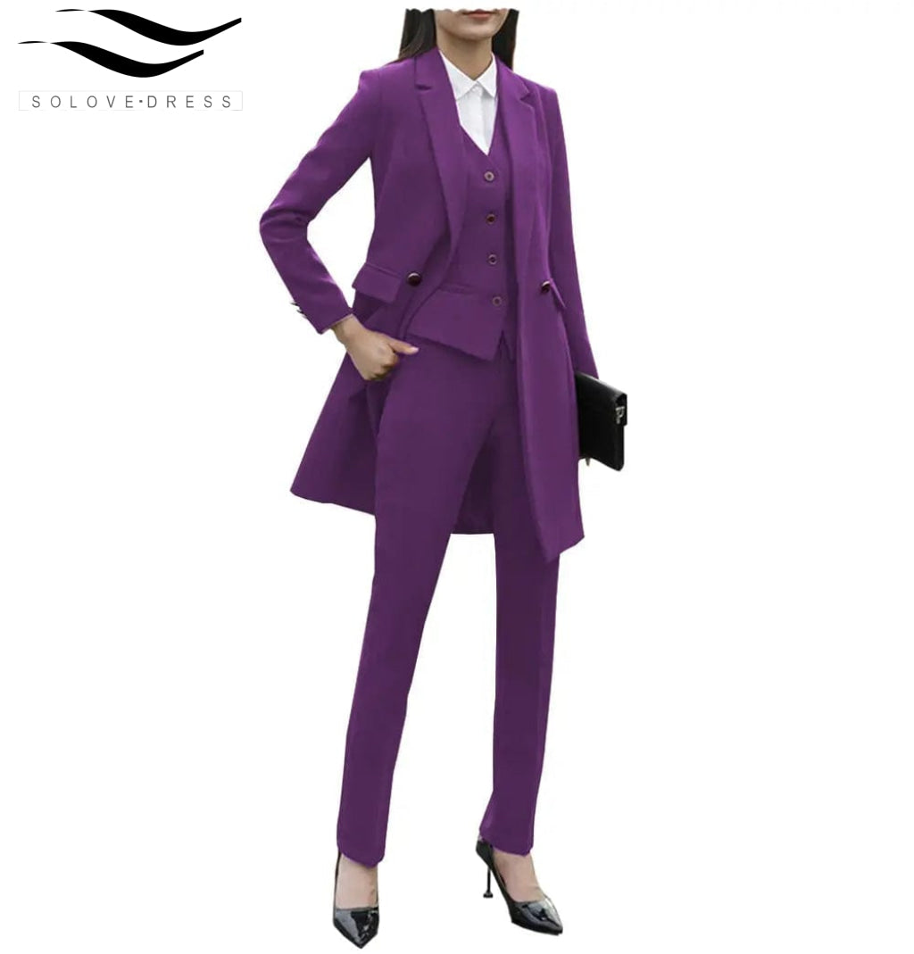 solovedress Formal Business 3 Pieces Women Suit Flat Notch Lapel (Blazer+vest+Pants)