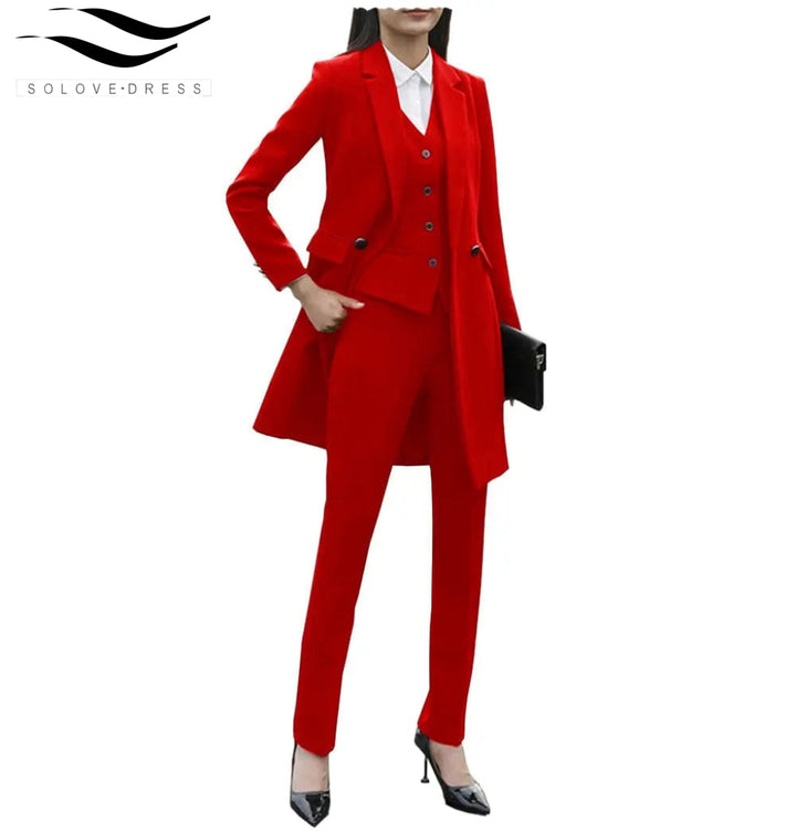 solovedress Formal Business 3 Pieces Women Suit Flat Notch Lapel (Blazer+vest+Pants)