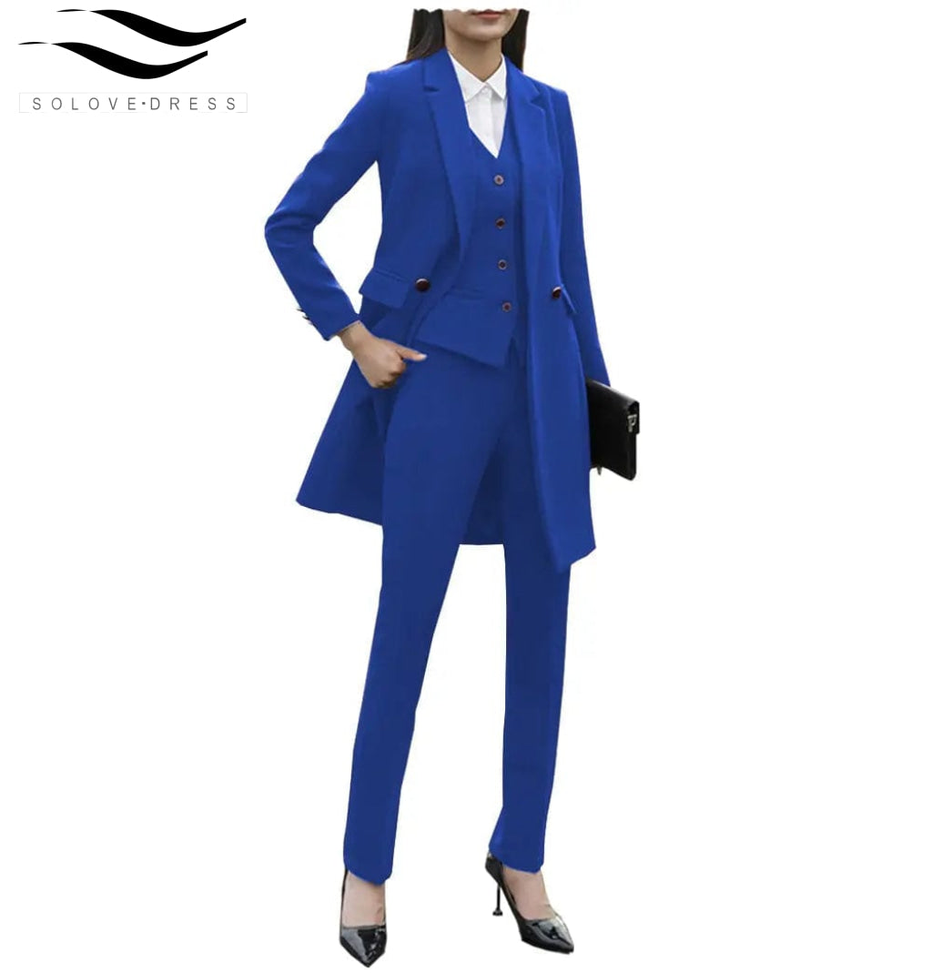 solovedress Formal Business 3 Pieces Women Suit Flat Notch Lapel (Blazer+vest+Pants)