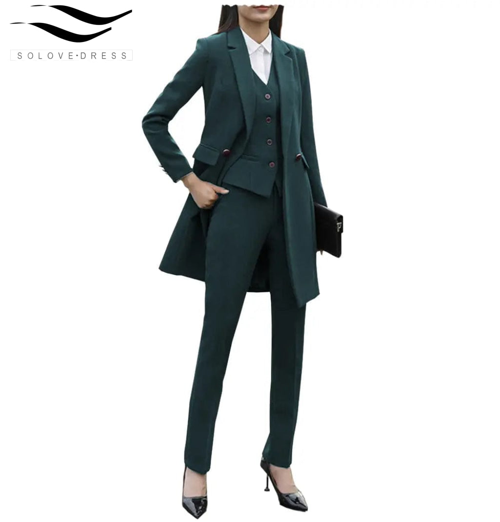 solovedress Formal Business 3 Pieces Women Suit Flat Notch Lapel (Blazer+vest+Pants)