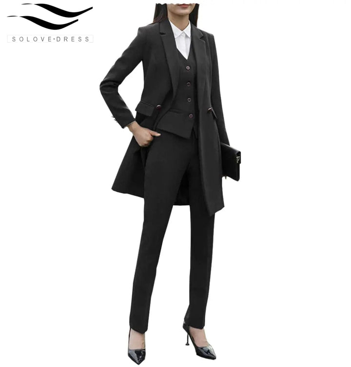 solovedress Formal Business 3 Pieces Women Suit Flat Notch Lapel (Blazer+vest+Pants)
