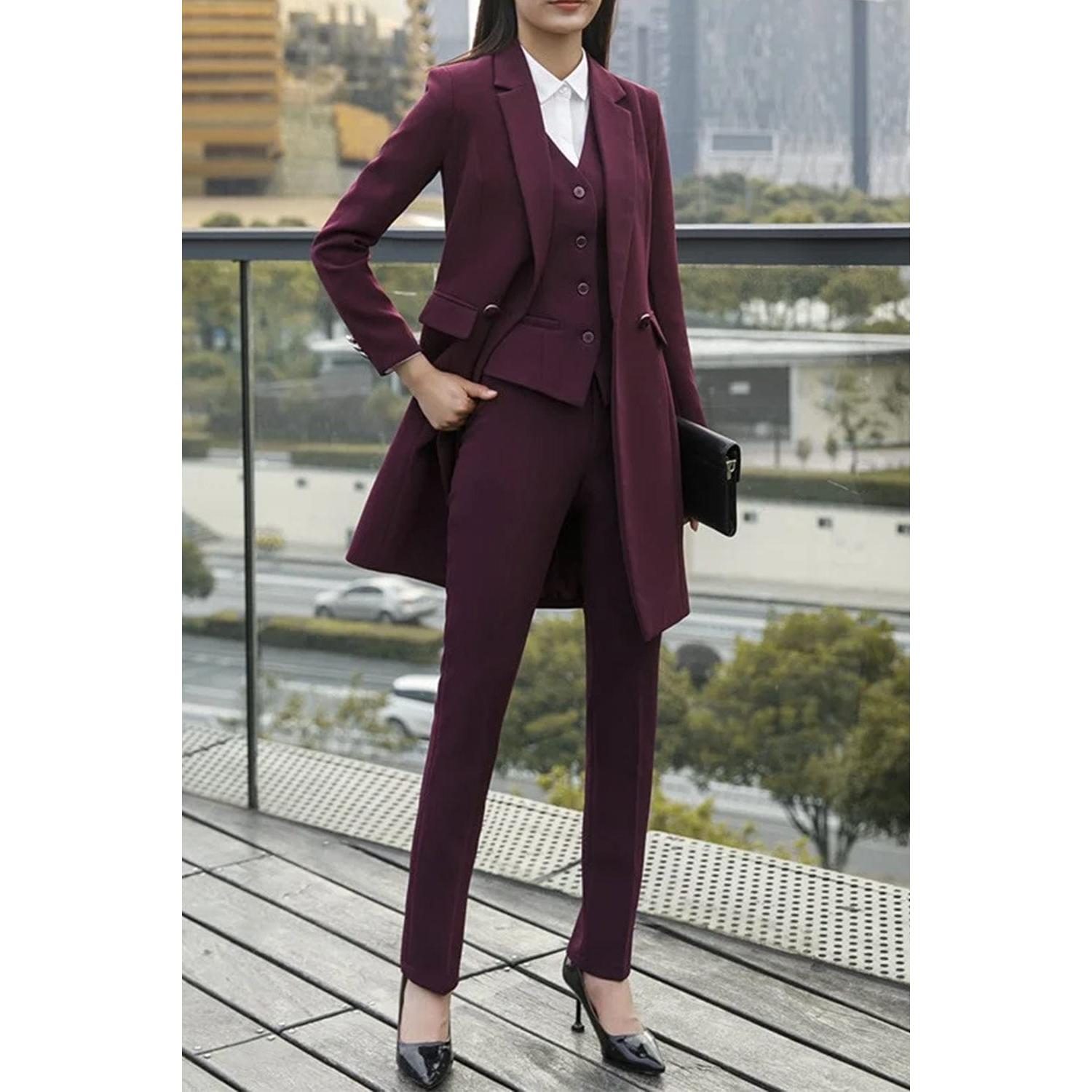 Formal Business Pieces Women Suit Flat Notch Lapel (Blazer+vest+