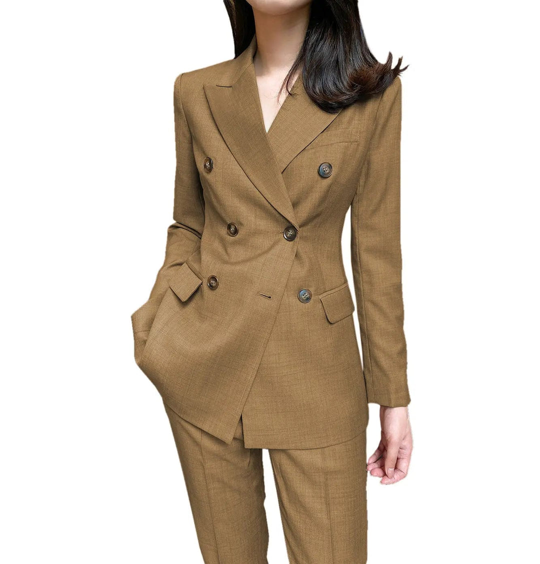 solovedress Formal Flat 2 Pieces Women Suit Peak Lapel Blazer (Blazer+Pants)