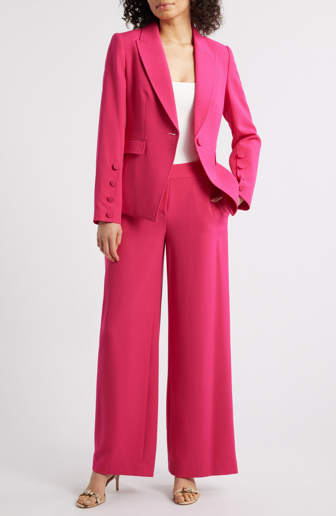 solovedress Fuchsia 2 Piece Single Button Business Casual Slim Fit Women Suit