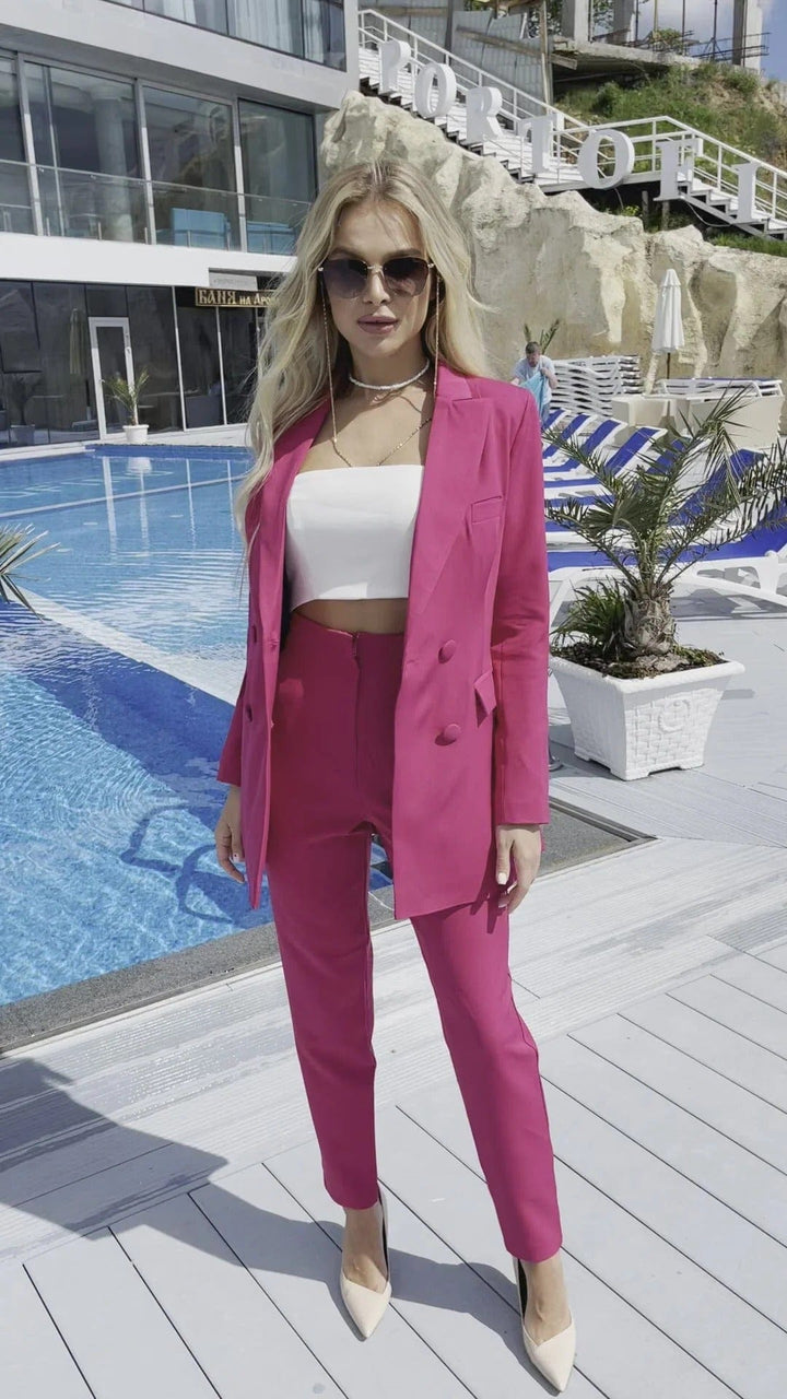 solovedress Fusion 2 Piece Double Breasted Business Casual Slim Fit Women Suit