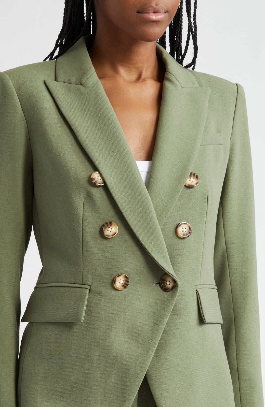 solovedress Green 2 Piece Double Breasted Peak Lapel Business Casual Women Suit