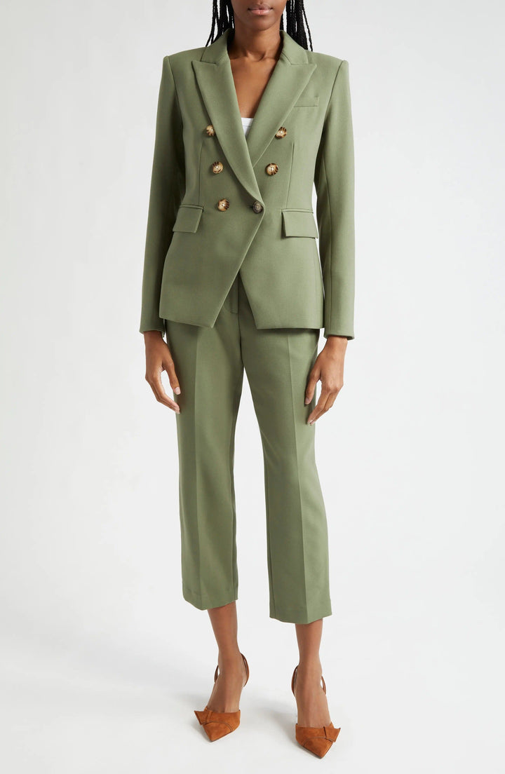 solovedress Green 2 Piece Double Breasted Peak Lapel Business Casual Women Suit