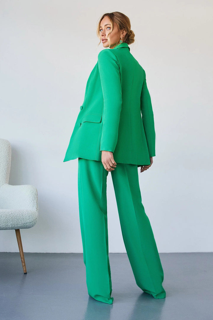 solovedress Green 2 Piece Double Breasted Peak Lapel Business Casual Women Suit (Blazer+Pants)