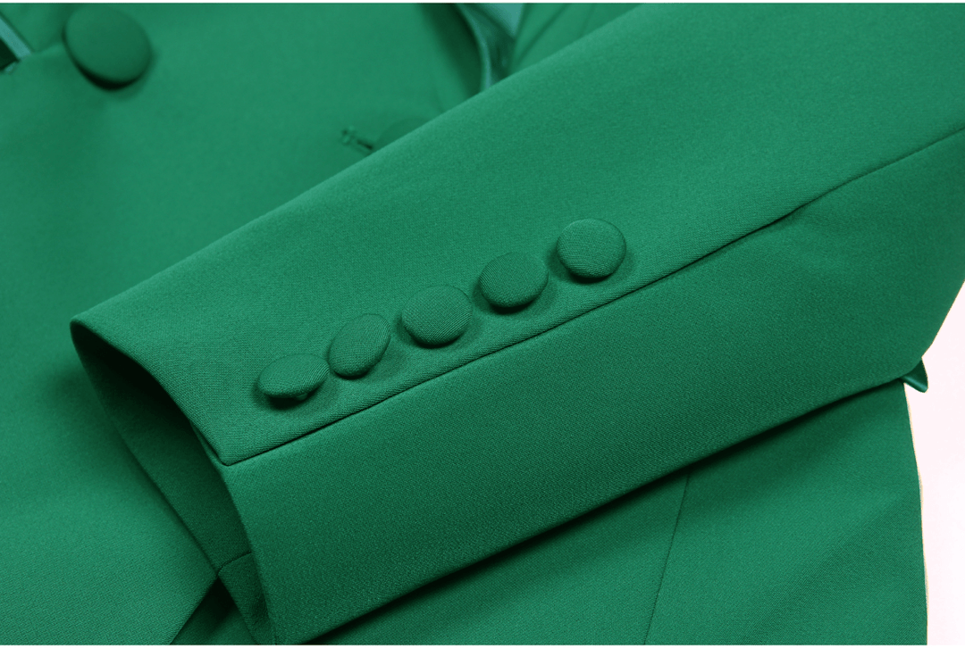 solovedress Green 2 Piece Double Breasted Satin Collar Business Casual Slim Fit Women's Suit