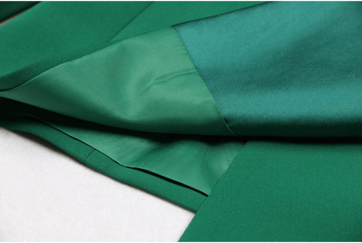 solovedress Green 2 Piece Double Breasted Satin Collar Business Casual Slim Fit Women's Suit