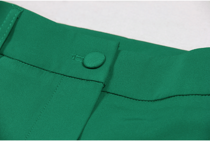 solovedress Green 2 Piece Double Breasted Satin Collar Business Casual Slim Fit Women's Suit