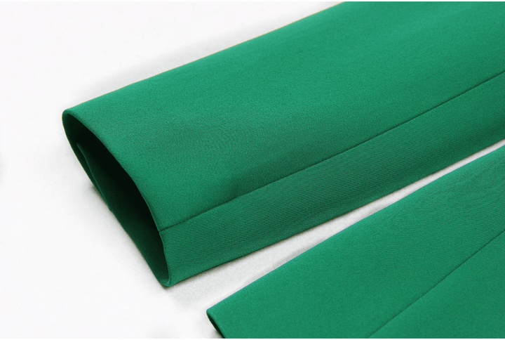 solovedress Green 2 Piece Double Breasted Satin Collar Business Casual Slim Fit Women's Suit