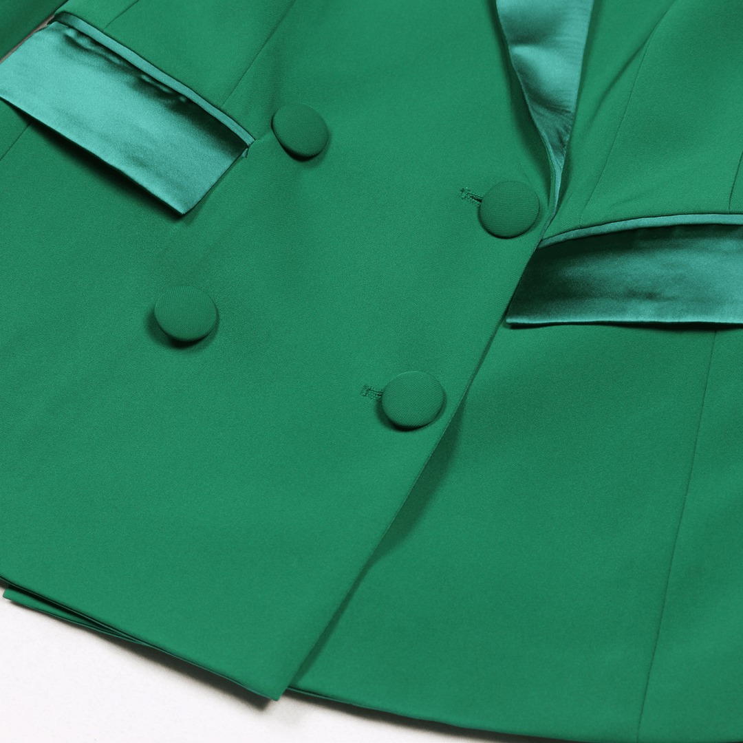 solovedress Green 2 Piece Double Breasted Satin Collar Business Casual Slim Fit Women's Suit