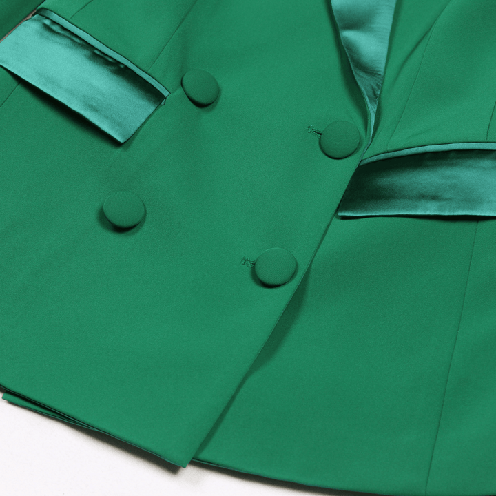 solovedress Green 2 Piece Double Breasted Satin Collar Business Casual Slim Fit Women's Suit