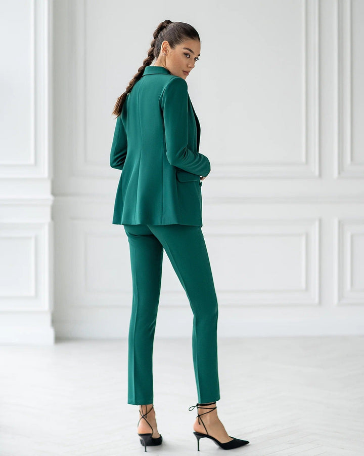 solovedress Green 2 Piece Double Breasted Slim Business Women Suit (Blazer+Pants)