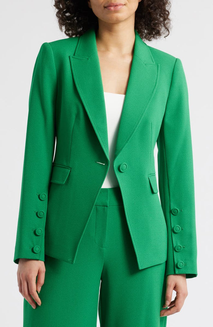 solovedress Green 2 Piece Single Buttons Peak Lapel Business Casual Slim Fit Women's Suit