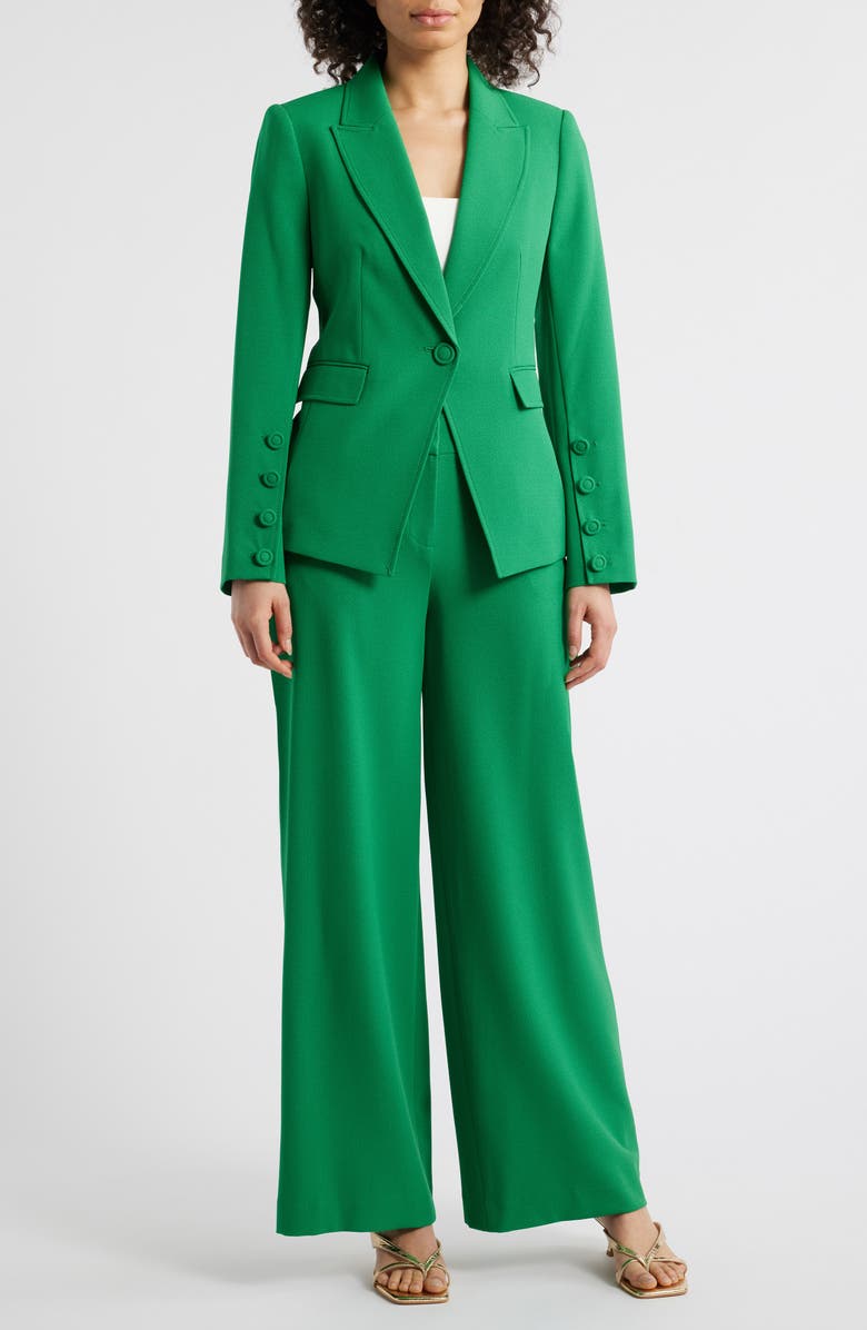 solovedress Green 2 Piece Single Buttons Peak Lapel Business Casual Slim Fit Women's Suit