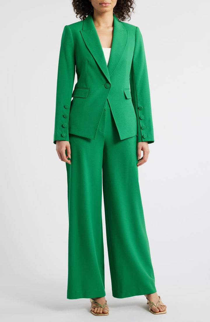 solovedress Green 2 Piece Single Buttons Peak Lapel Business Casual Slim Fit Women's Suit