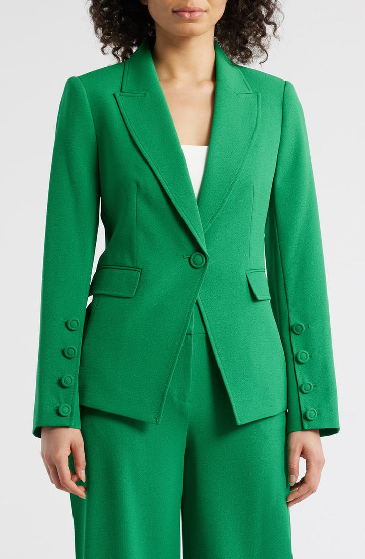 solovedress Green 2 Piece Single Buttons Peak Lapel Business Casual Slim Fit Women's Suit