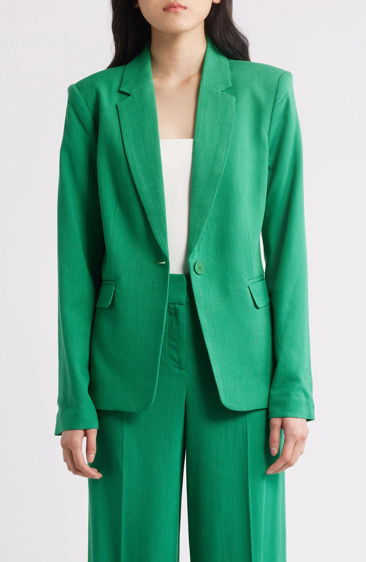 solovedress Green 2 Piece Summer Linen Single Button Business Casual Women Suit (Blazer+Pants)
