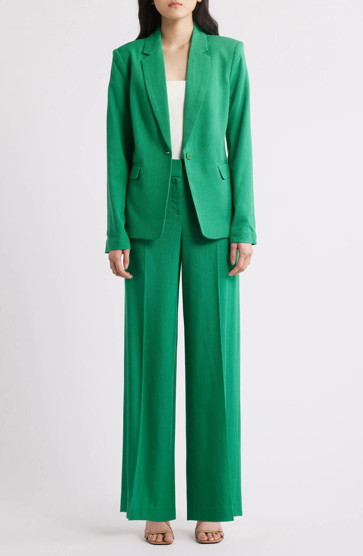 solovedress Green 2 Piece Summer Linen Single Button Business Casual Women Suit (Blazer+Pants)