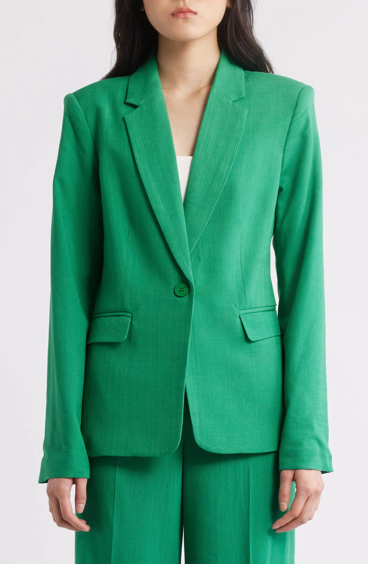solovedress Green 2 Piece Summer Linen Single Button Business Casual Women Suit (Blazer+Pants)