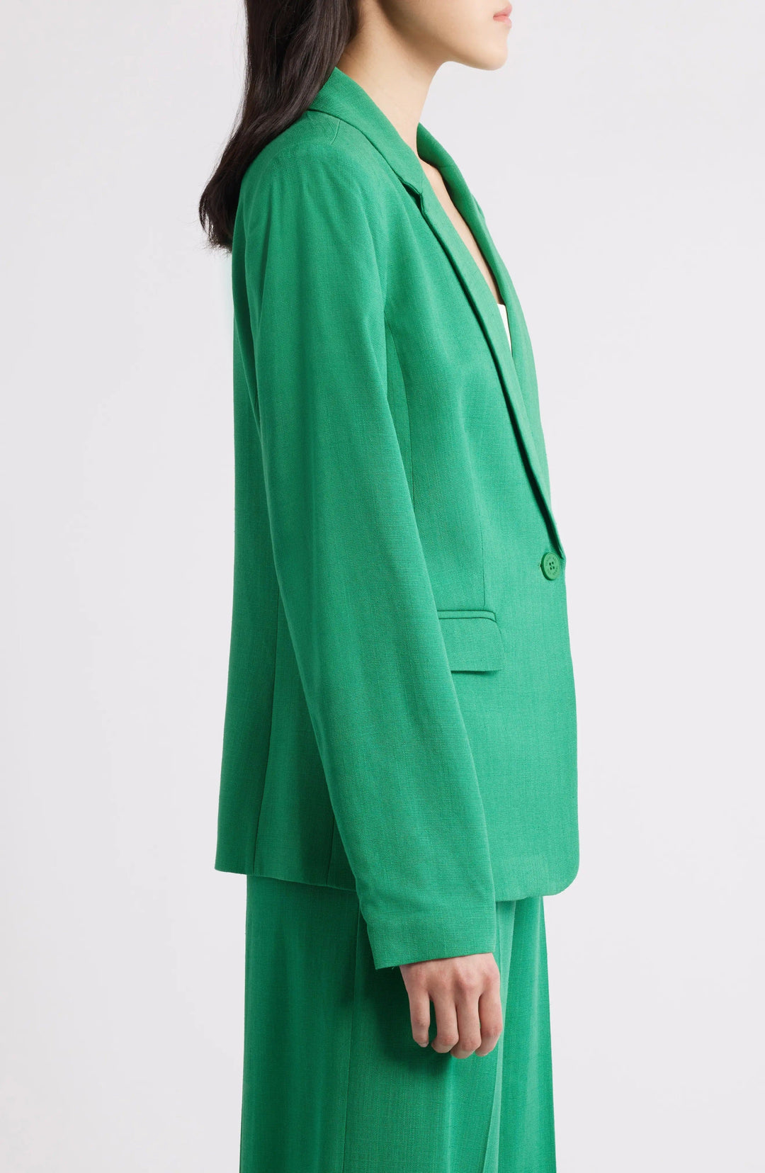 solovedress Green 2 Piece Summer Linen Single Button Business Casual Women Suit (Blazer+Pants)