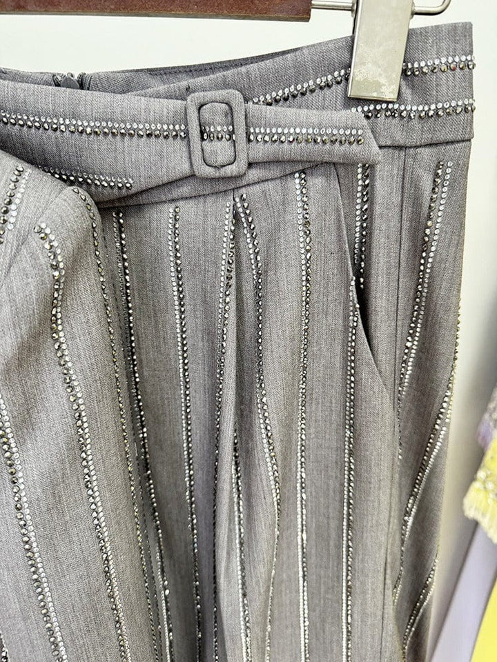 solovedress Grey Double-Breasted Women's Two-Piece Suit