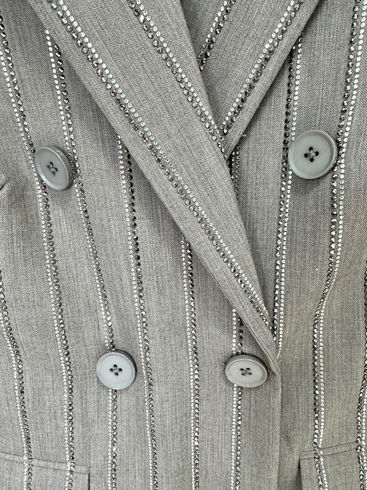 solovedress Grey Double-Breasted Women's Two-Piece Suit