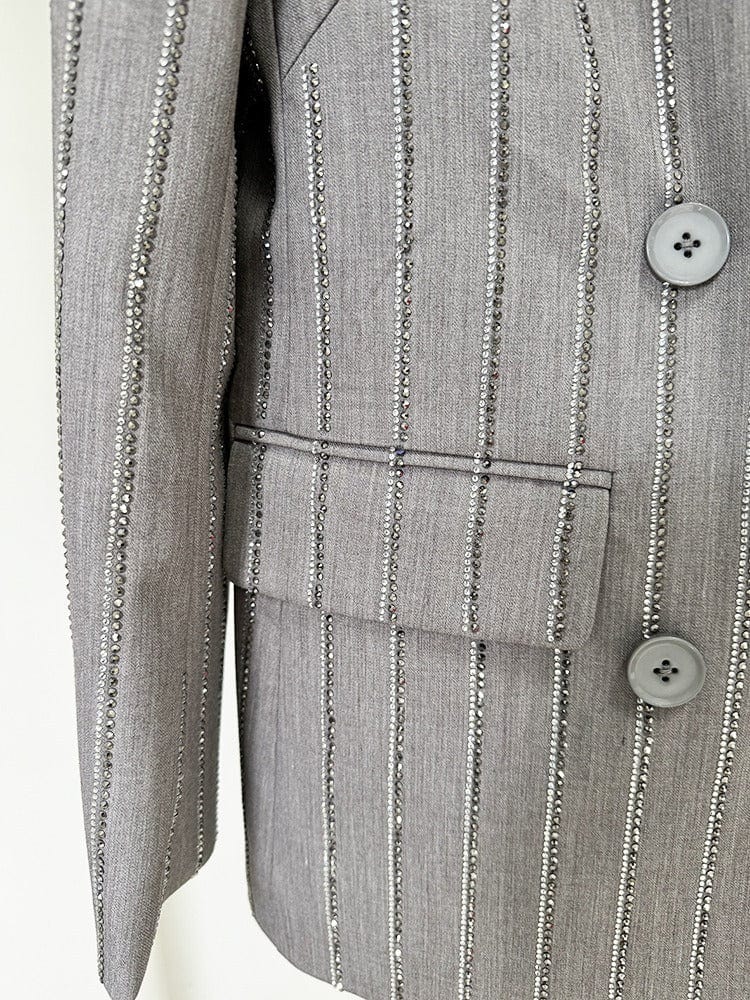 solovedress Grey Double-Breasted Women's Two-Piece Suit