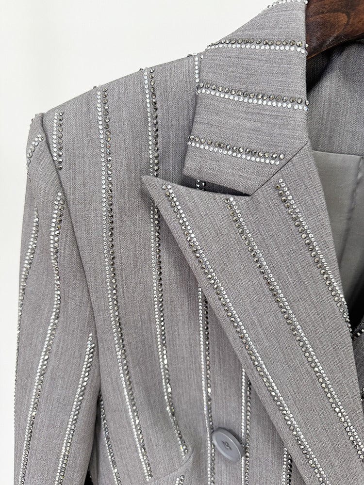 solovedress Grey Double-Breasted Women's Two-Piece Suit