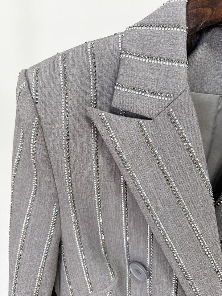 solovedress Grey Double-Breasted Women's Two-Piece Suit