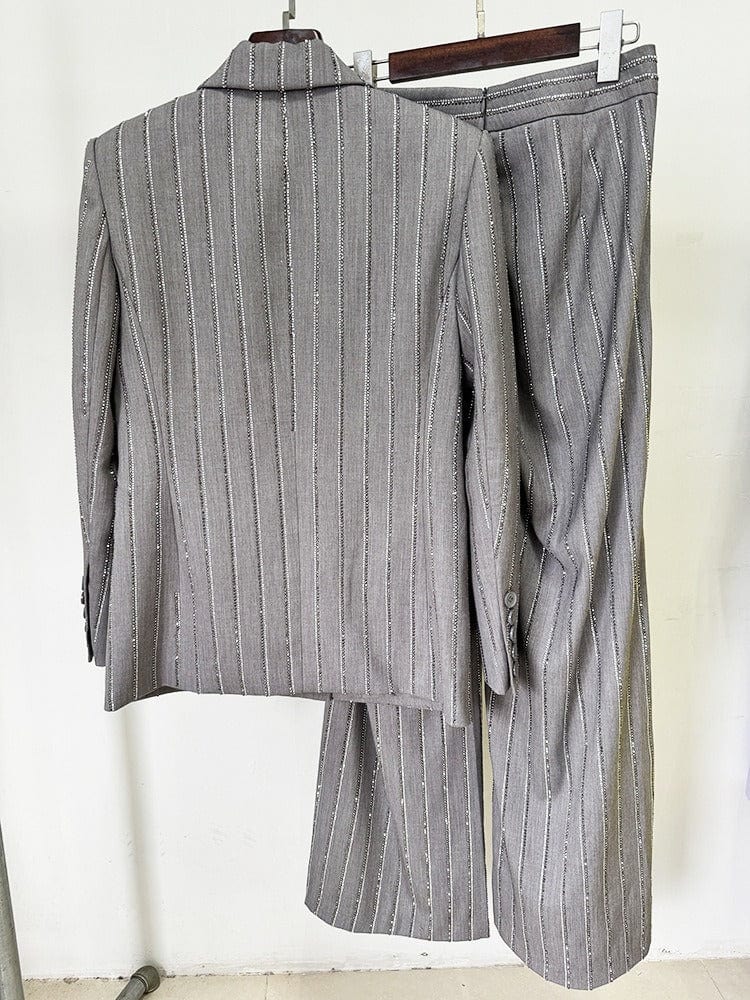 solovedress Grey Double-Breasted Women's Two-Piece Suit