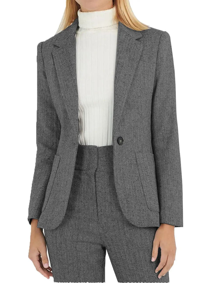 solovedress Herringbone Notch Lapel 2 Pieces Women Suit