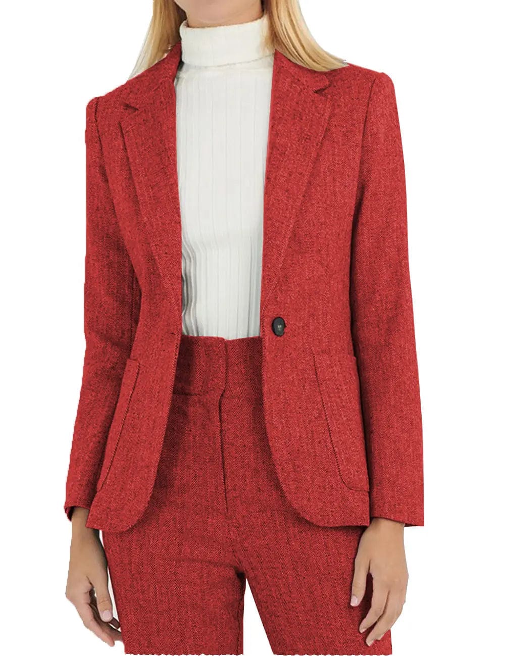 solovedress Herringbone Notch Lapel 2 Pieces Women Suit