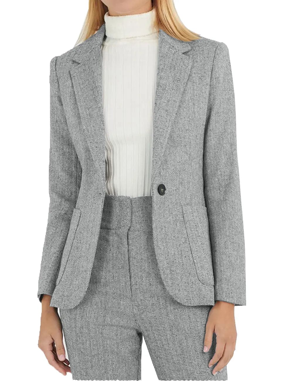 solovedress Herringbone Notch Lapel 2 Pieces Women Suit