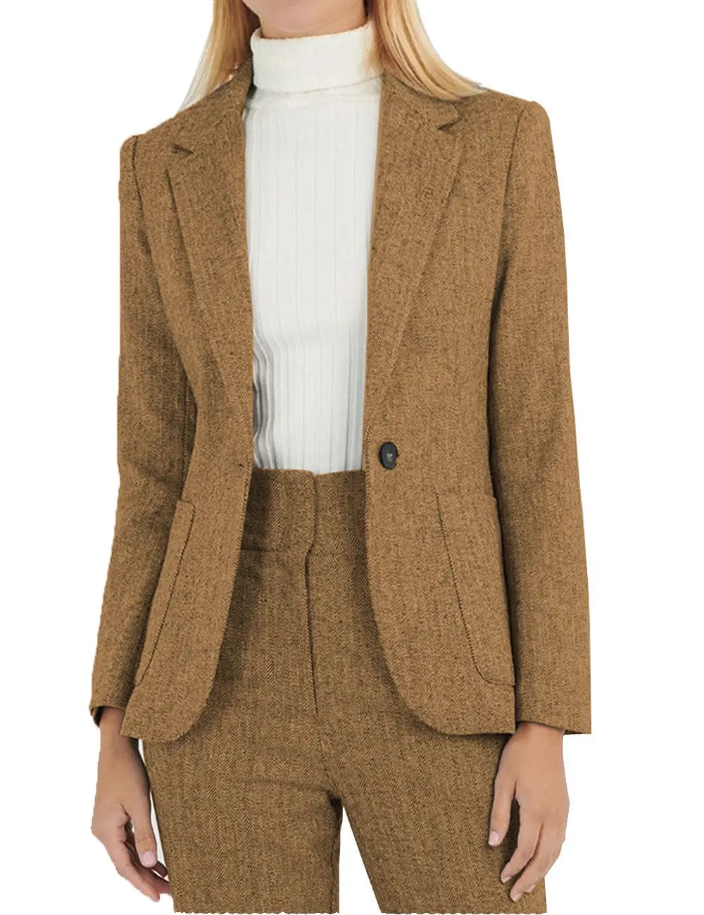 solovedress Herringbone Notch Lapel 2 Pieces Women Suit