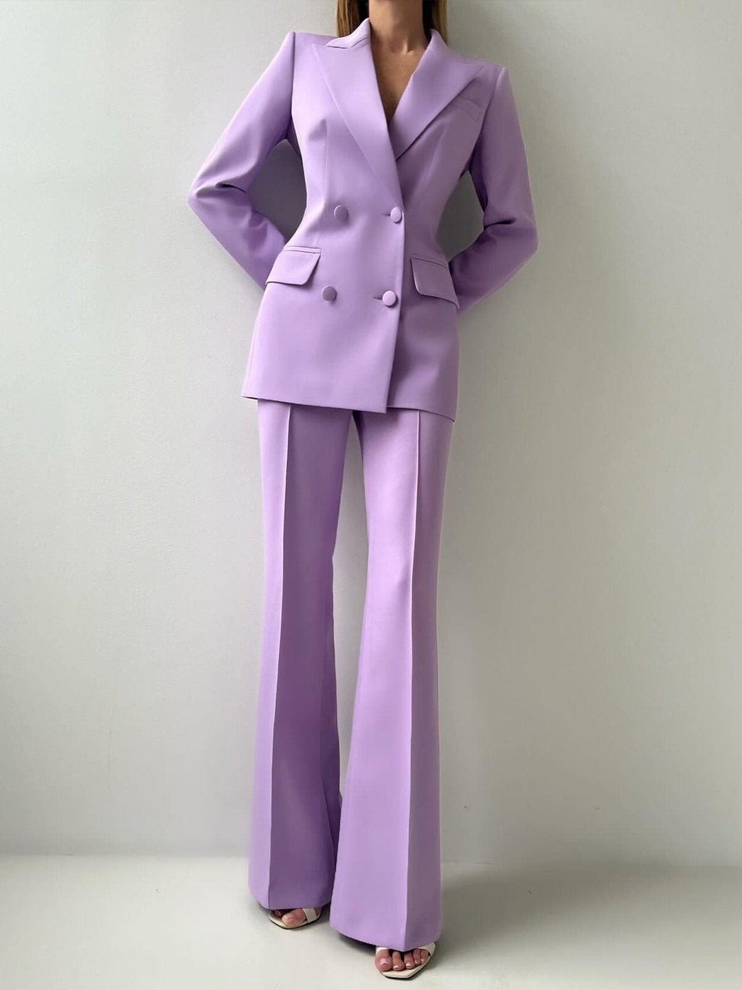 solovedress Lavender 2 Piece Double Breasted Business Casual Slim Fit Women's Suit