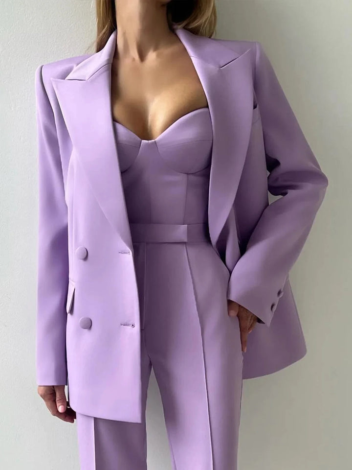 solovedress Lavender 2 Piece Double Breasted Business Casual Slim Fit Women's Suit