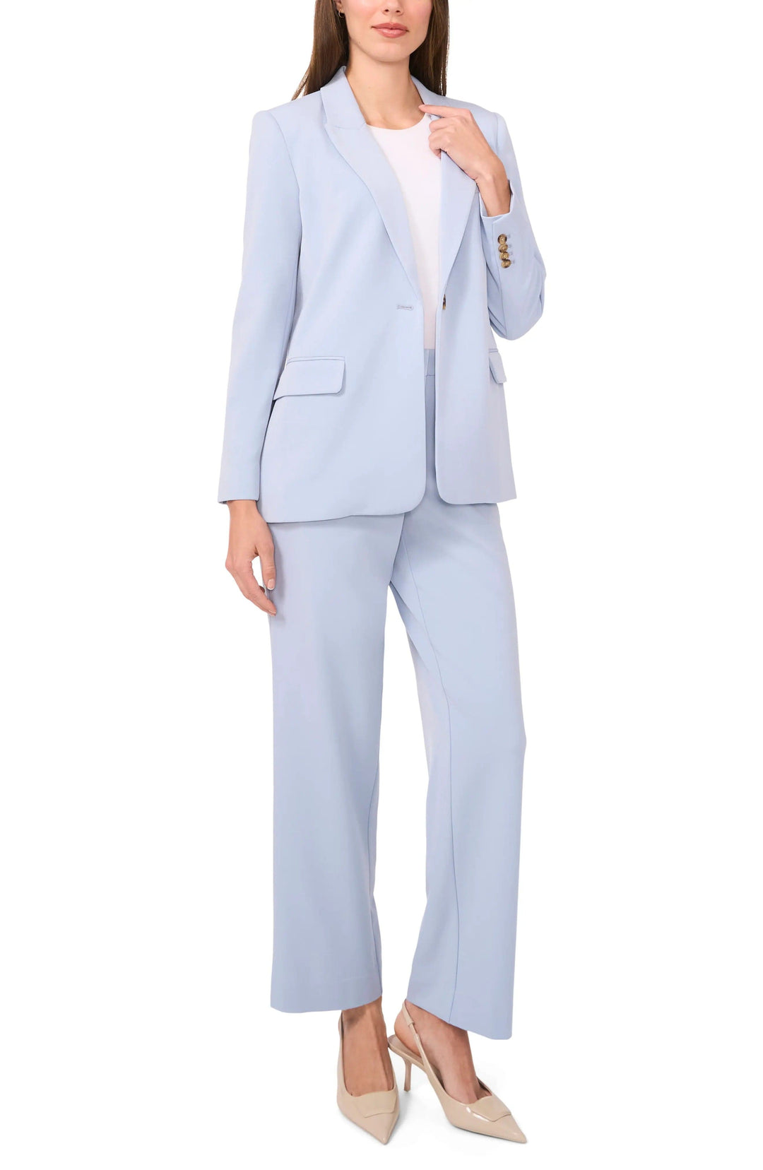 solovedress Light Blue 2 Piece Single Button Casual Slim Women Suit (Blazer+Pants)