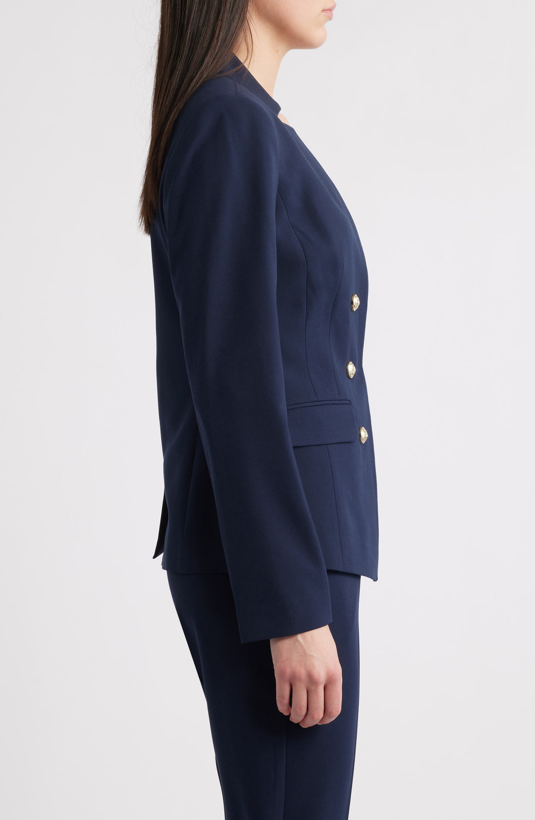 solovedress Navy 2 Piece Double Breasted Stand Collar Women Suit