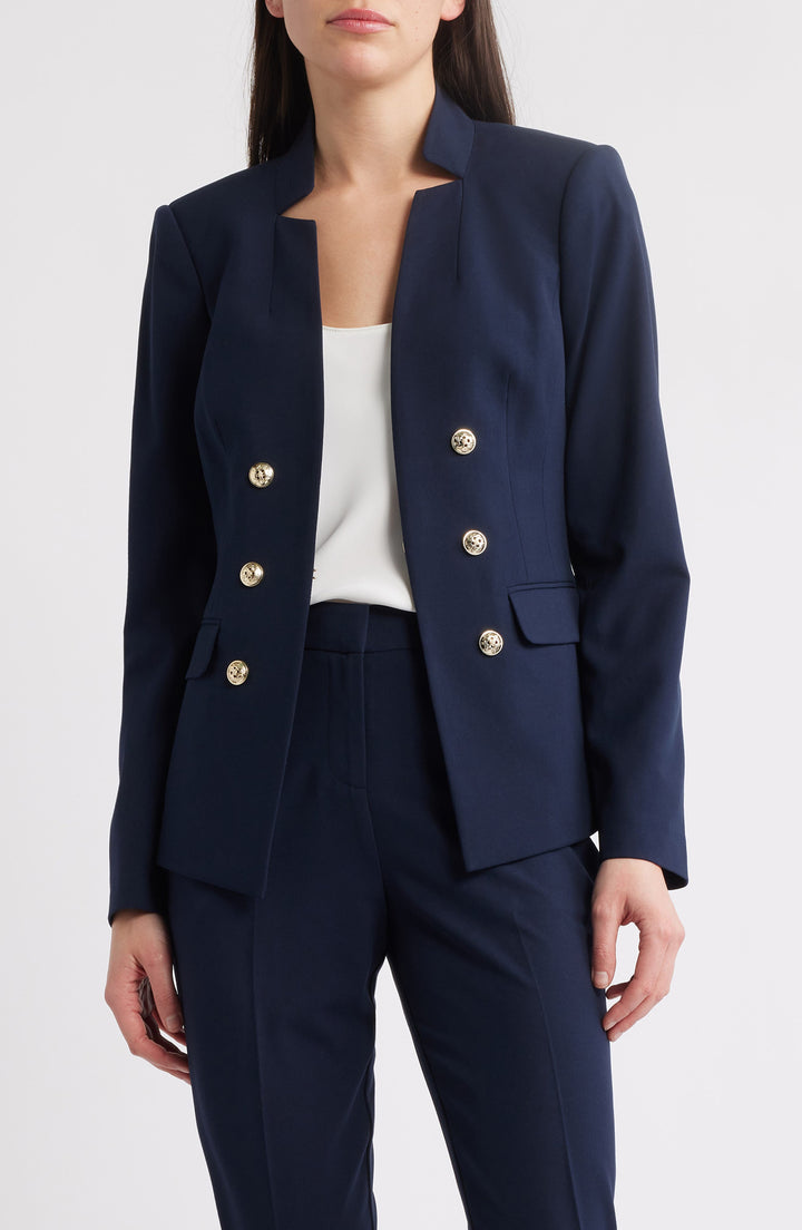 solovedress Navy 2 Piece Double Breasted Stand Collar Women Suit