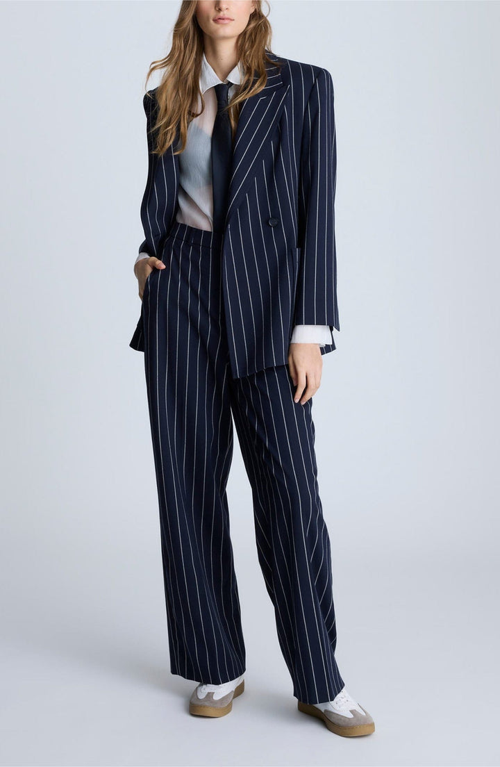 solovedress Navy 2 Piece Peak Lapel Business Casual Striped Women's Suit